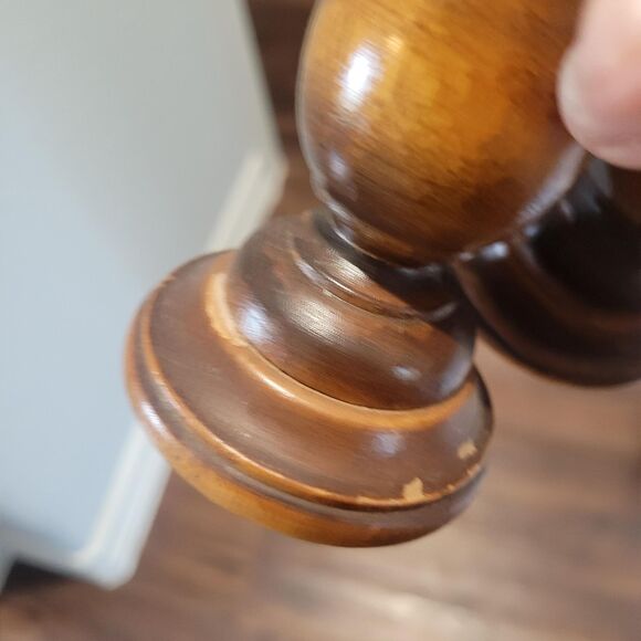 Vtg pair of hand turned candlestick holders 7" tall - Picture 2 of 10